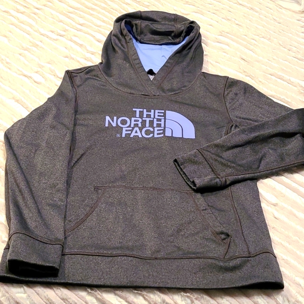 North Face women's hoodie. Size medium. Dark grey with lavender details.